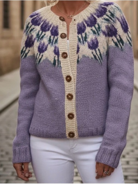 Source Unknown Sweaters - Women’s Floral Fair Isle Cardigan Sweater